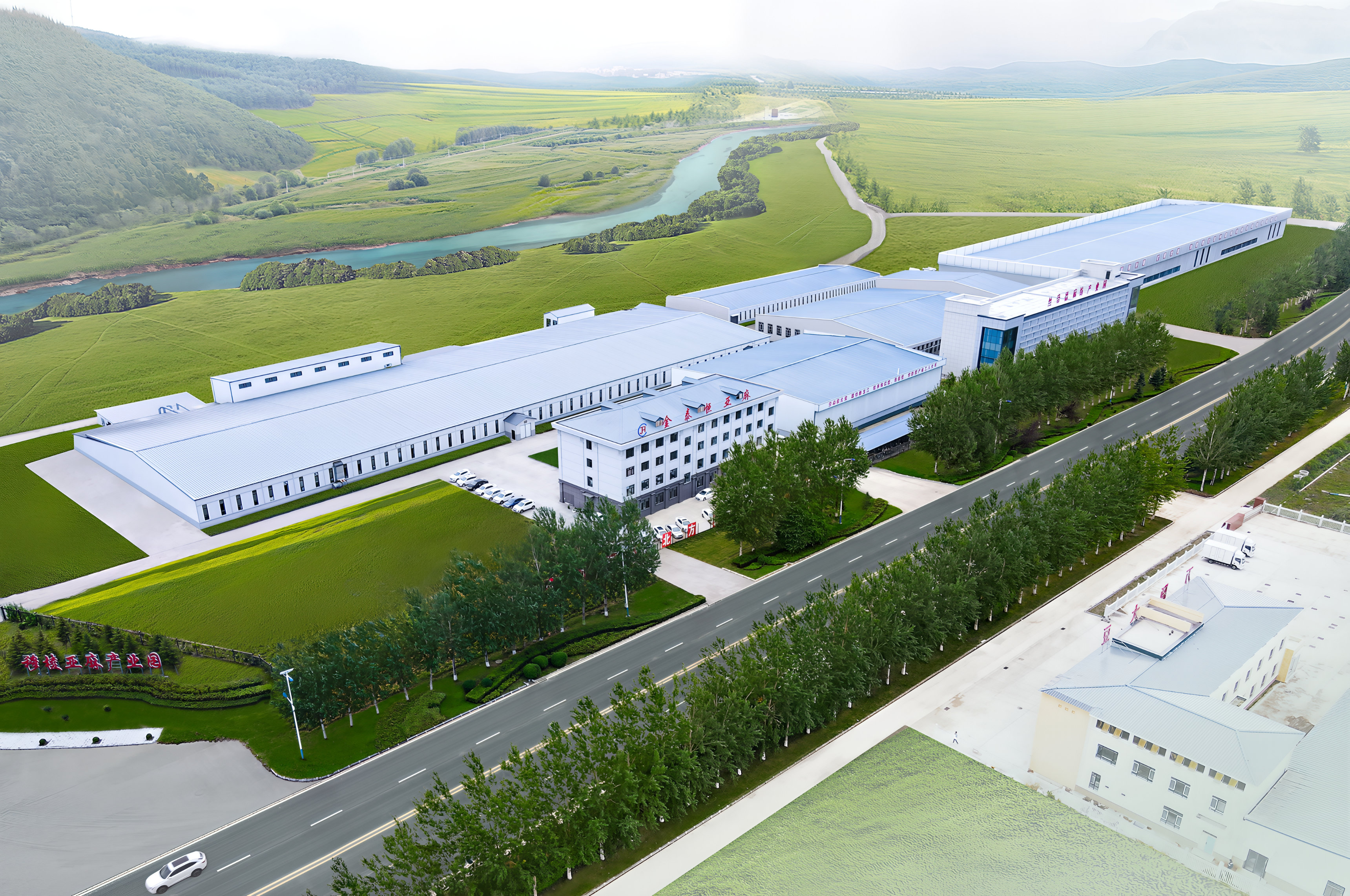 Aerial view of Jintaiheng flax textile manufacturing campus